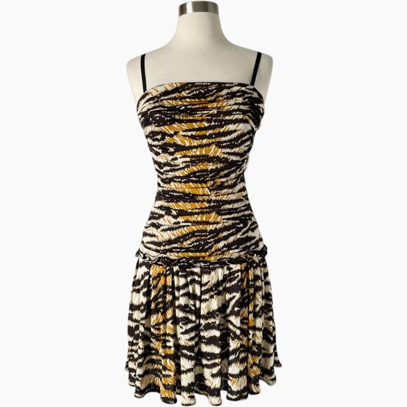 D&G Dolce & Gabbana Dress 38 Brown Tiger Print Ruched Mini Bodycon - Picture 8 of 8